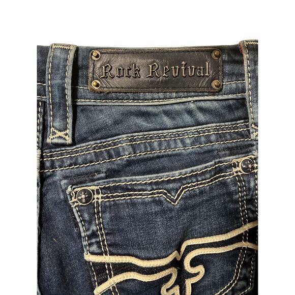 Rock Revival Pearl Skinny Jeans Embellished Pockets Dark Wash Denim 28 - Picture 3 of 6